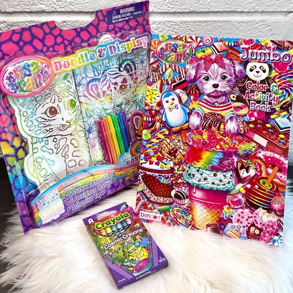 Lisa Frank Jumbo Color & Activity Book, Doodle & Display Kit & Cosmic Crayon Lot - Picture 1 of 8